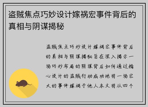 盗贼焦点巧妙设计嫁祸宏事件背后的真相与阴谋揭秘